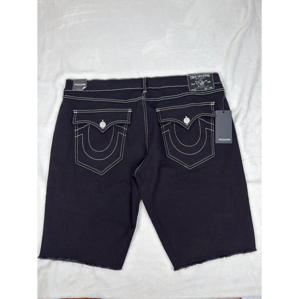 True Religion Ricky Flap Fray Relaxed Straight Black Denim Shorts Mens 40 (42") - Picture 2 of 8